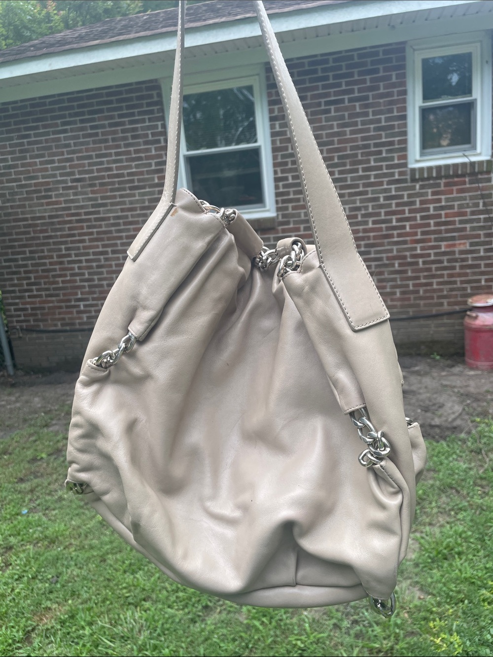 Furla Taupe Leather Hobo with Silver Chain Detail - Picture 3 of 11